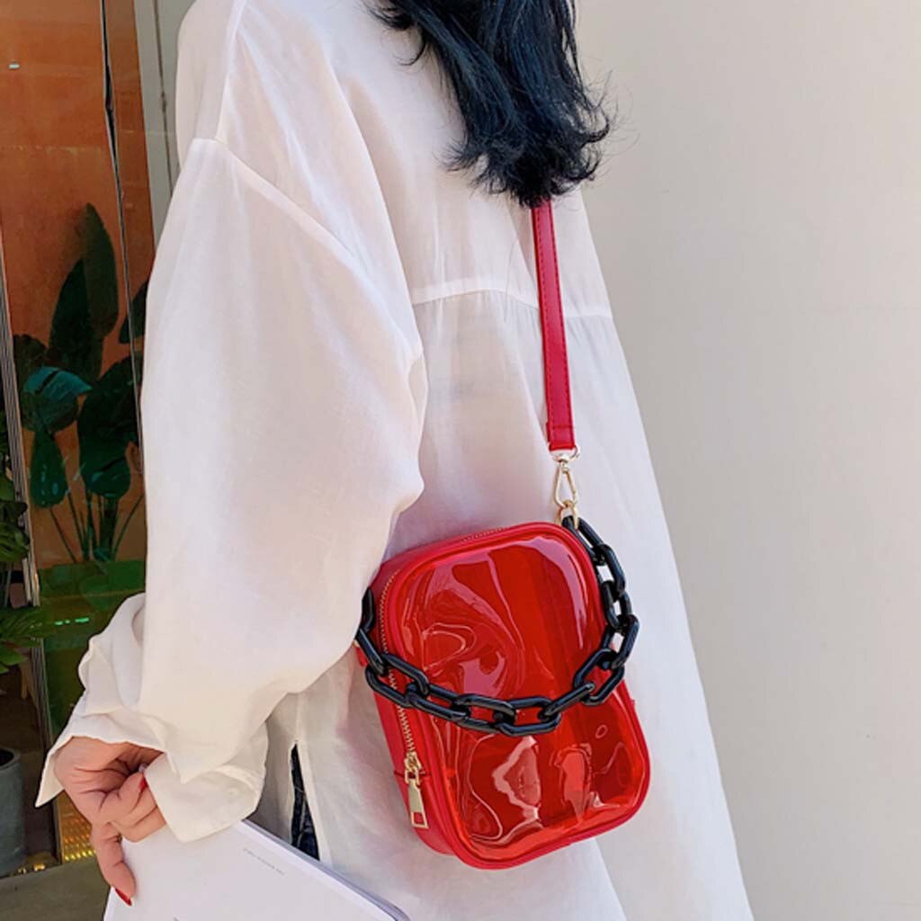 Transparent Crossbody Bag - Clear PVC - Acrylic Chain Strap - Women's Shoulder Handbag