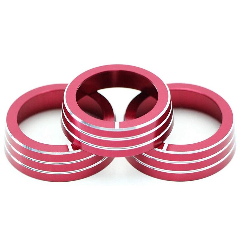 3 Pcs Red Aluminum AC Climate Control Ring Knob Covers Compatible for MK6 Golf Jetta