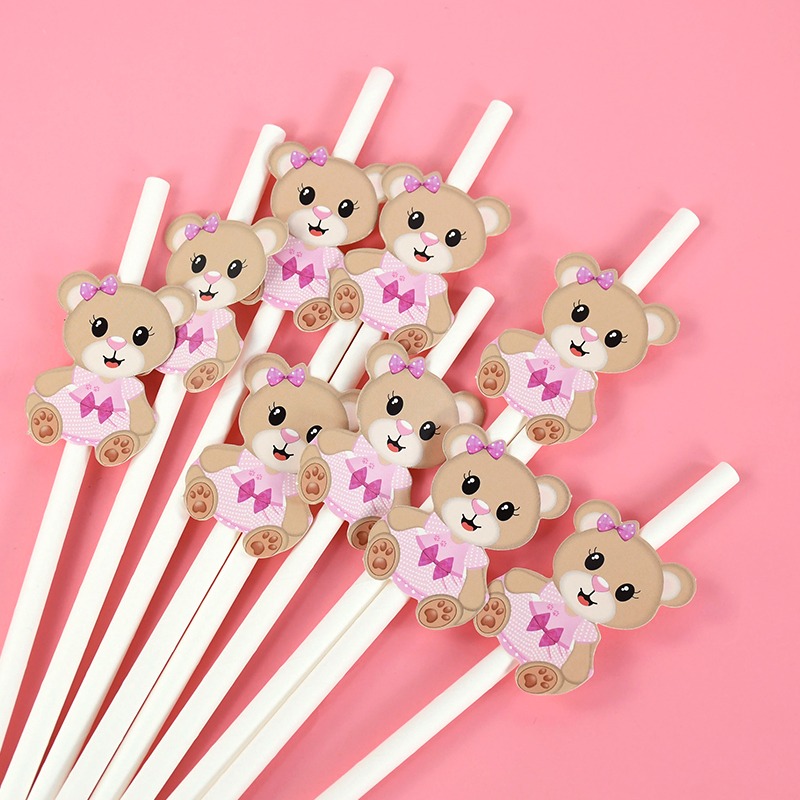 Pailles en papier ours en peluche pour enfants, ours mignon, marron, rose, poulet, paille à boire, anniversaire, fête préChristophe, fournitures de décoration, 20 pièces: Vert menthe