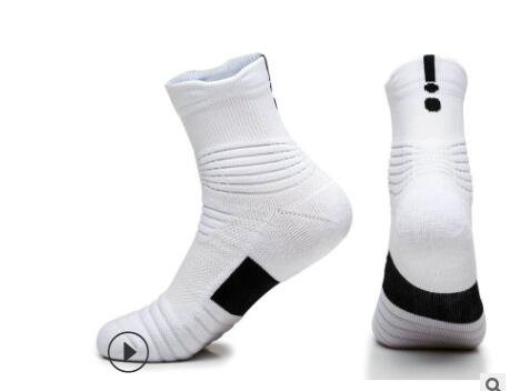 Calcetines deportivos profesionales para hombre, antideslizantes, de algodón, transpirables, con amortiguación, para entrenamiento activo: Middle tube white