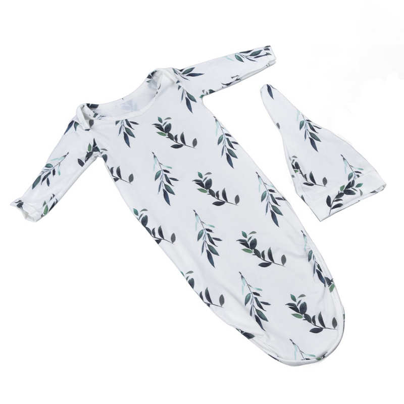 Baby Sleeping Gown Baby Gown Olive Leaf Pattern with Hat for Outings for Home Wear