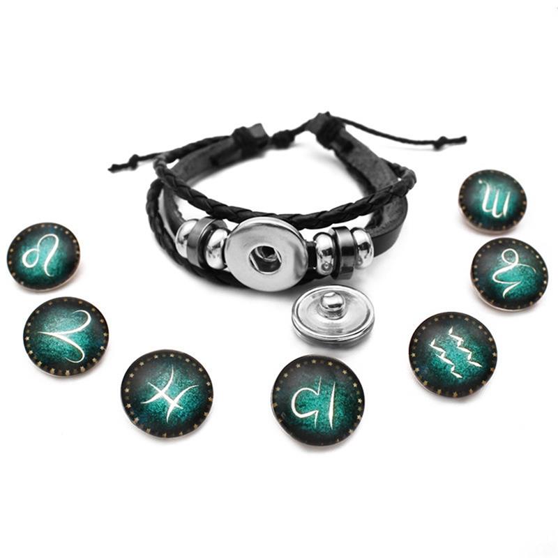 Luminosas 12 Constelaciones pulsera de cuero signo del zodiaco con abalorios pulseras trenzadas Punk para Niños Accesorios de la joyería de los hombres