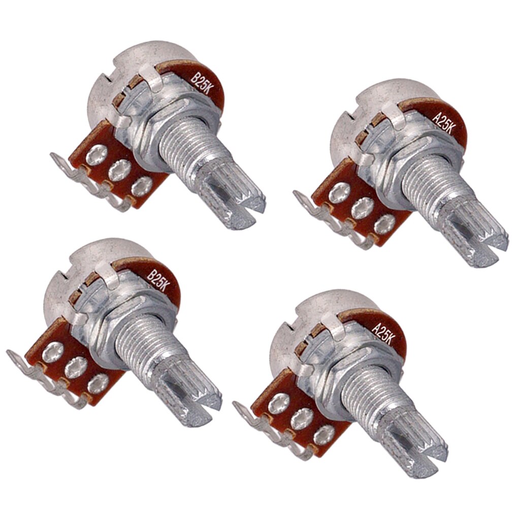 4pcs Full Size A25K / B25K Audio Tone Volume Pots Potentiometer Dia 17mm L 18mm Shaft