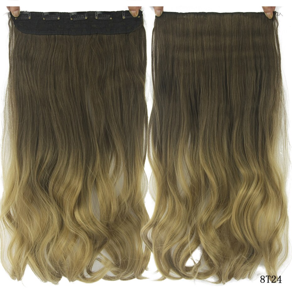 Soowee 60cm Lange Synthetische Haar Clip In Hair Extension Hittebestendige Haarstukje Natuurlijke Golvend Haar Stuk: 8T24