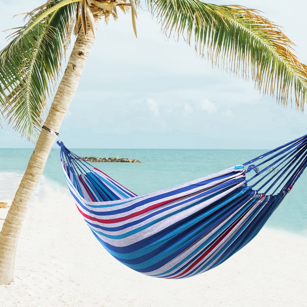 Canvas Striped Hammocks Ultralight Camping Travel Hammock with Portable Backpack Rainbow Outdoor Leisure Garden Hanging Swing