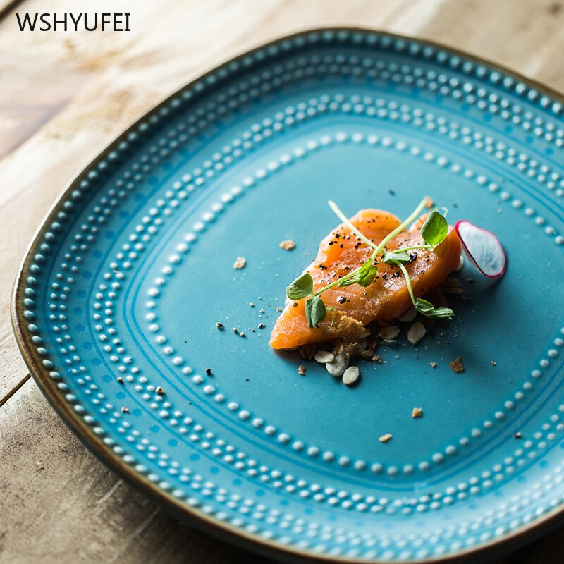 1pcs 8 inch 11 inch irregular relief Western buffet tableware afternoon tea fruit steak plate pastry dish kitchen supplies