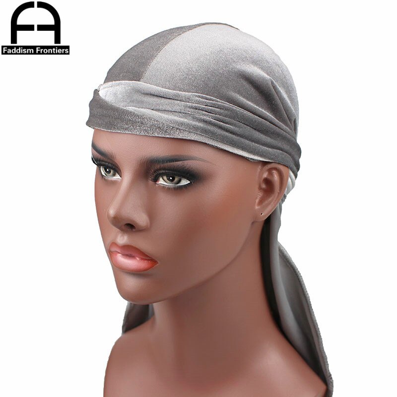 Men's Velvet Durags Bandana Turban Hat Wigs Doo Men Durag Biker Headwear Headband Pirate Hat Hair Accessories: Gray