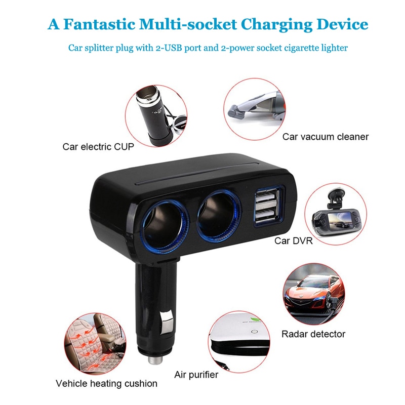 Auto Sigarettenaansteker Splitter Plug Converter Auto Dual Usb 12-24V 120W Led Charger Power Adapter voor Telefoon MP3 Dvr Gps