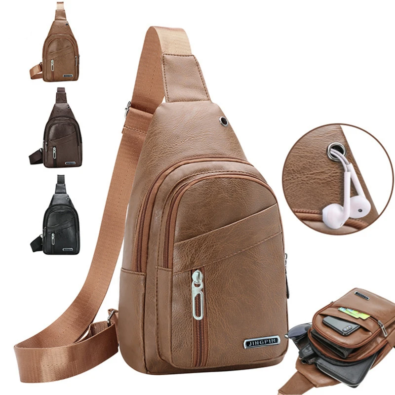 Lederen Borsttas Mannen Reizen Crossbody Tas Business Black Chest Pack Casual Sling Bag Mannelijke Schouder Messenger Bag