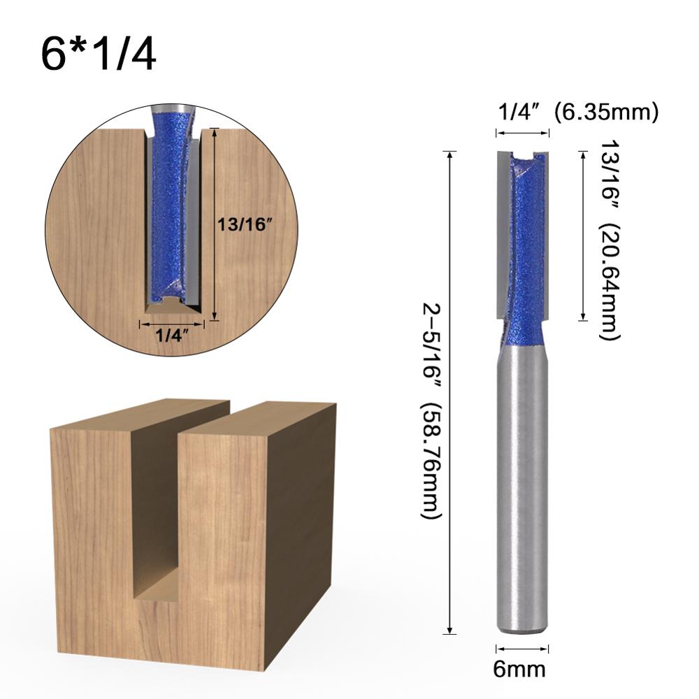 Juego de brocas para carpintería, vástago recto de 6mm, cortador de fresado de carpintero de 1/4 ″,5/16 ″,3/8 ″,1/2 ″diámetro de corte, 1 ud.