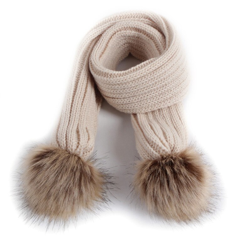 Bufanda con pompón para niños pequeños, bufanda cálida de punto de Color sólido para exteriores, invierno, novedad: beige scarf