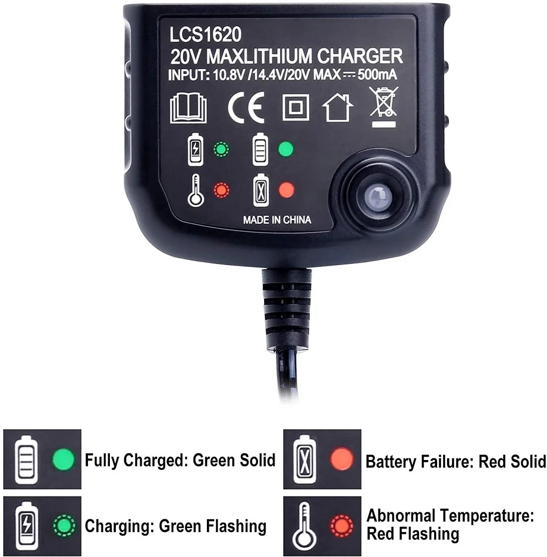 LCS1620 Lithium nickel chromium Battery rechargeable Charger for BLACK & DECKER 20V for LBXR20 LB20 LBX20 LBX4020 LB2X4020 Part