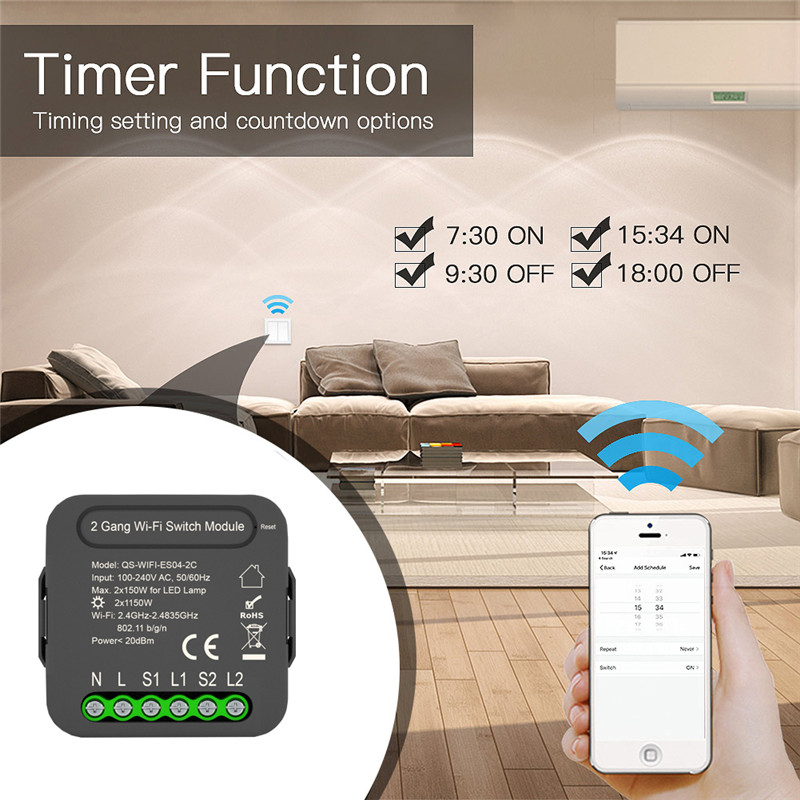 Tuya WiFi Switch Module 1 2 Gang Wireless Light DIY Switch Module Smart Life 100-240V AC Voice Relay Work with Google Home Alexa
