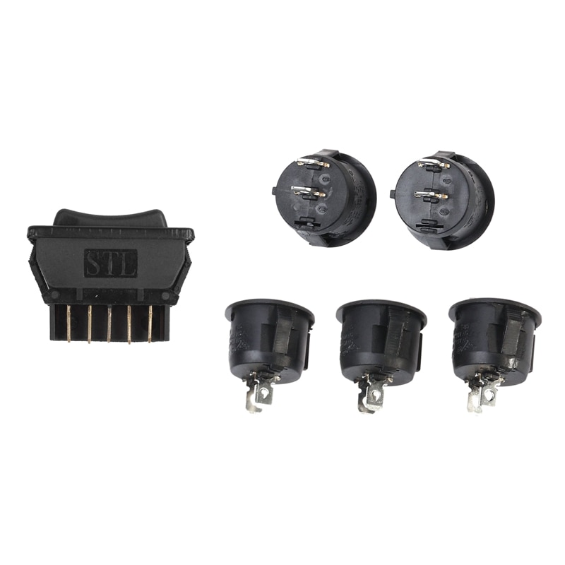 1 Pcs Car Vehicle Black Plastic 5 Pins Power Window Switch & 5 Pcs Auto Toggle Switch, 2 Pole, Snap-In Round Switch