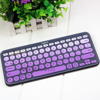 Silikone tastatur cover beskytter til logitech  k380 bluetooth multi-enheds tastatur vandtæt trådløs desktop støv hud film: Gradvis lilla
