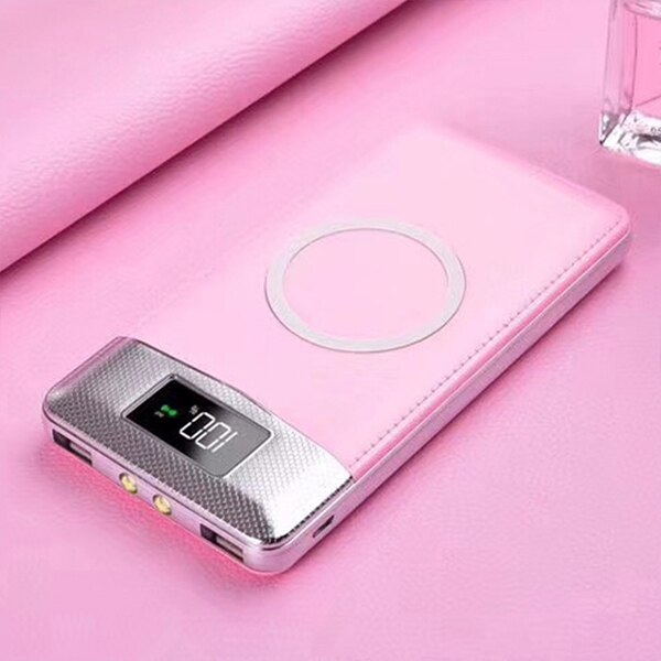 50000Mah Power Bank Externe Batterij Bank Ingebouwde Draadloze Oplader Powerbank Draagbare Qi Draadloze Oplader Voor Iphone 8 8Plus Xs: Pink
