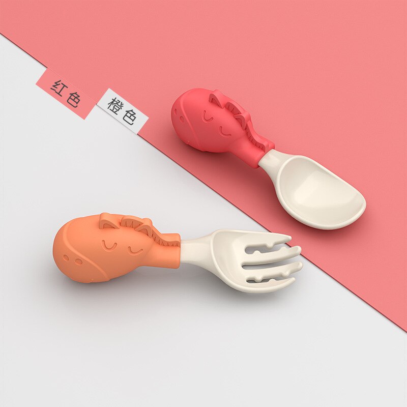 Plastic Soft Baby Spoon Fork Cute Elephant Dolphin Boy Girl Baby Learning Training Feeding Utensils Infant Children Tableware: model 6