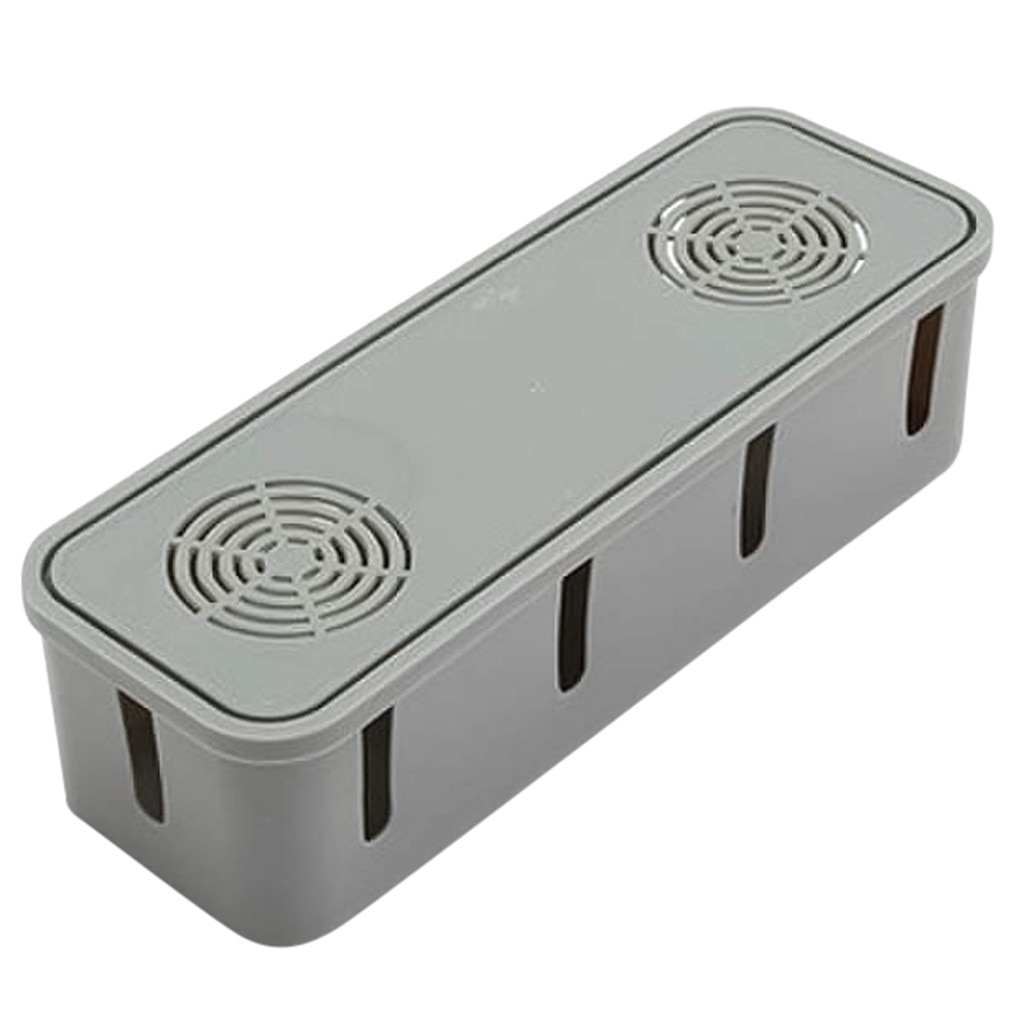 Safety Socket storage box with lid wire Organizer power cord cable Container cable management case home decor: Gray 