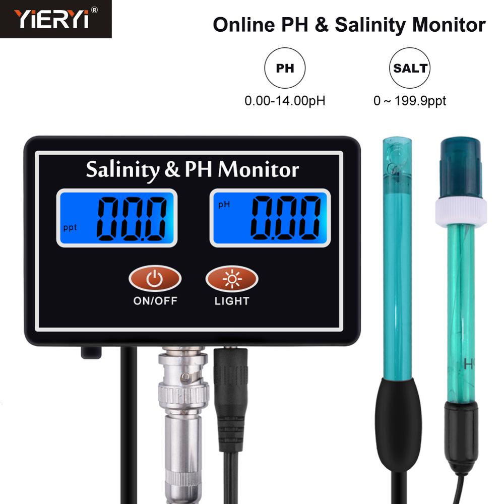 yieryi Online PH &amp; Salinity Monitor 2 in 1 ph meter&amp;Salinity Tester for Aquarium pool spa seawater horticultural water