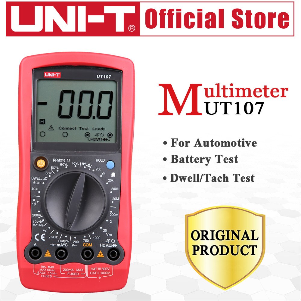 UNI-T UT107 Handheld Automotive Multipurpose Meters Manual Range Multimeter Input Protection Tach Battery Test