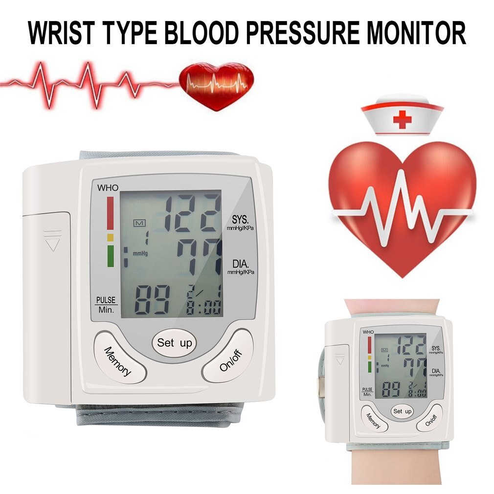 Bloeddrukmeter Pols Monitor Automatische Digitale Lcd-scherm Heart Beat Rate Pulse Meter Meet Wit Handige Draagtas