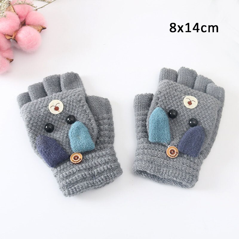 1 Paar Winter Warm Kids Jongens Meisjes Handschoenen Leuke Dier Patroon Breien Wol Mooie Half Vinger Handschoenen Voor Kinderen