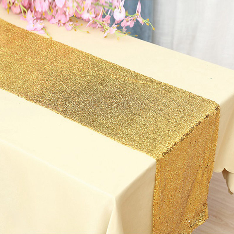 30 x 180cm guld rose guld sølv paillet borddug løber til bryllupper fest jul banket bord dekoration bord løbere: 1