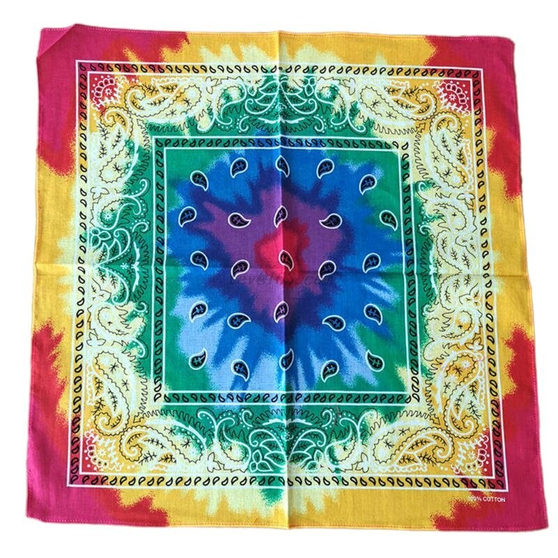 Multicolor Cotton Tie Dye Bandana Head Wraps Rainbow Swirl Paisley Floral Print Square Scarf Women Men Neck Wrist Band: 3