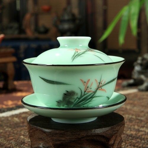 [grandness] longquan gaiwan sett porselens tekopp håndmalt floral sancai tekopp 170ml