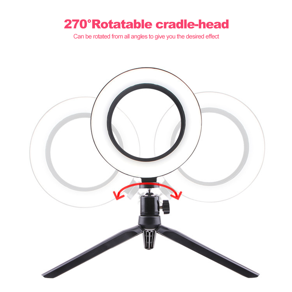 Fotografering makeup lampe spejl led selfie lys 260mm dæmpbar make up kamera telefon lampe med bordstativ telefon holder stand