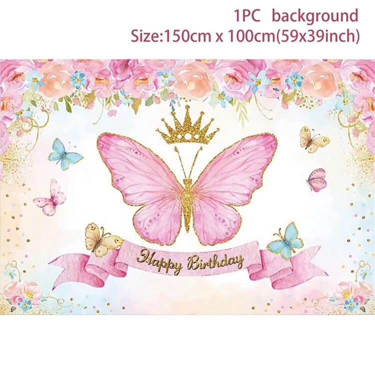 Pink Butterfly Birthday Party Backdrops Wedding Decorations Photo Booth Background Baby Shower Girl Hanging Flag Backdrop Props: butterfly 3