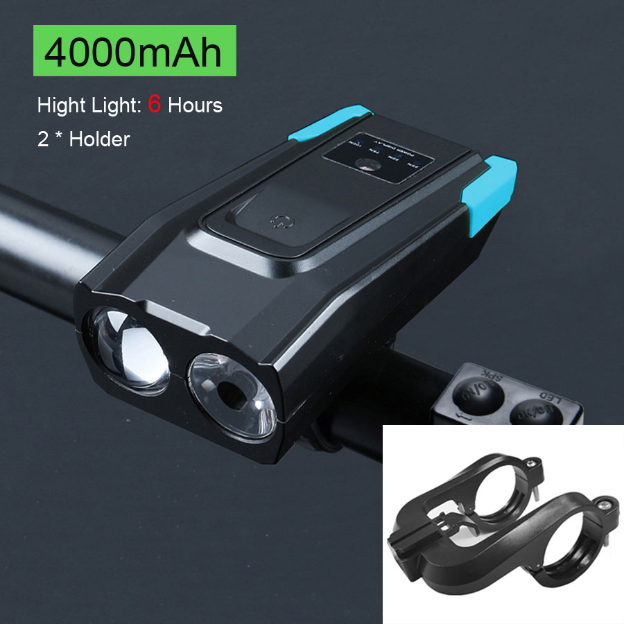 NEWBOLER Smart Induction Bicycle Lights 2 Holder Mount Chargeable Waterproof Bike Front Light LED Lamp Cycling Light With Horn: 6hrs Blue 2 Holder