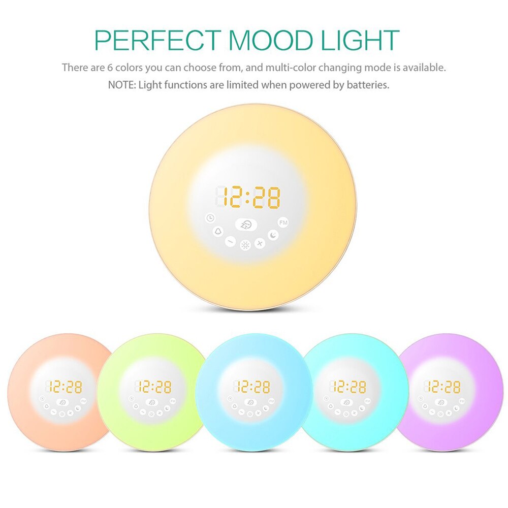 Gosear wake-up luz do nascer do sol simulação despertador sensor de toque em mudança de cor rgb lâmpada led com rádio fm