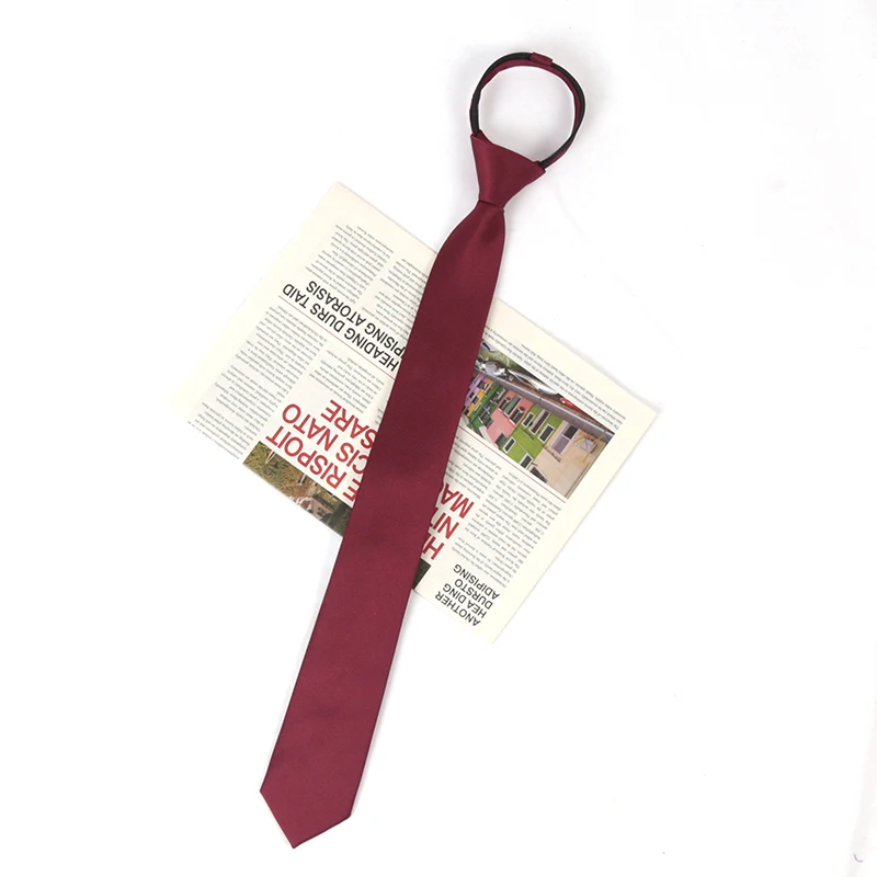 Unisex Black Simple Clip on Tie Women Men Zipper Ties Shirt Accessories Necktie for Man Skinny Slim Narrow Party Wedding Necktie: Burgundy