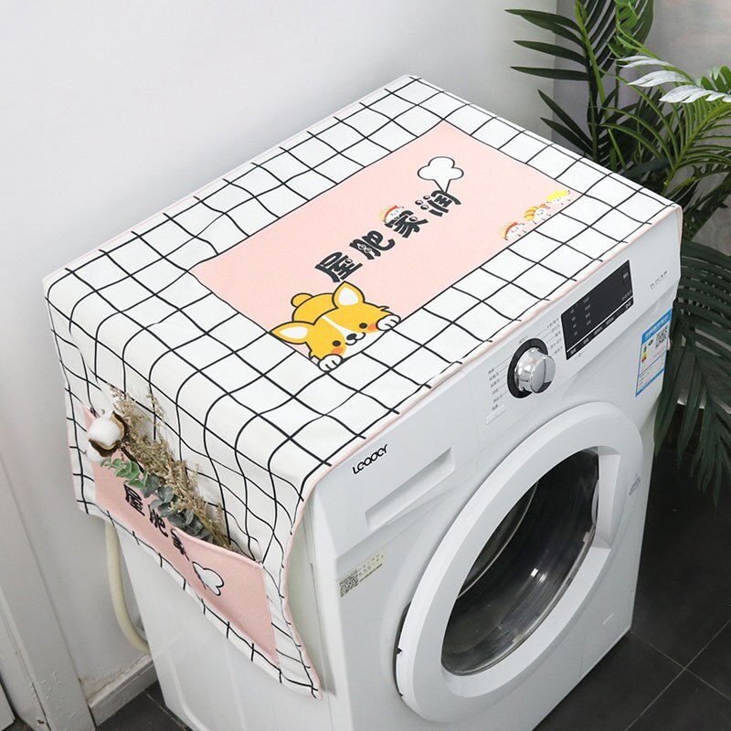 Housse de protection anti-poussière pour Machine à laver, motif dessin animé, étanche, pour réfrigérateur, avec rangement: 04