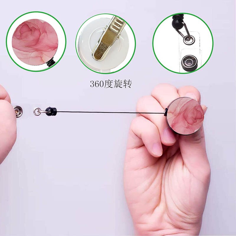 Rood Marmer Verpleegkundige/Arts Badge Reel Badge Houder Clip Intrekbare Id Badge Houder Met 360 Roterende Alligator Clip