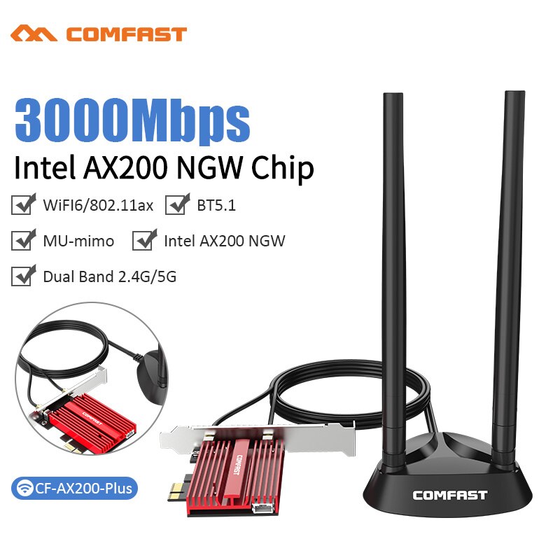 Wifi 6 3000Mbps Intel AX200 Bluetooth 5.1 Pcie Adapter 802.11ax AX200NGW Netwerk Wifi Wlan-kaart Draadloze Adapter Desktop AX200: CF-AX200Plus