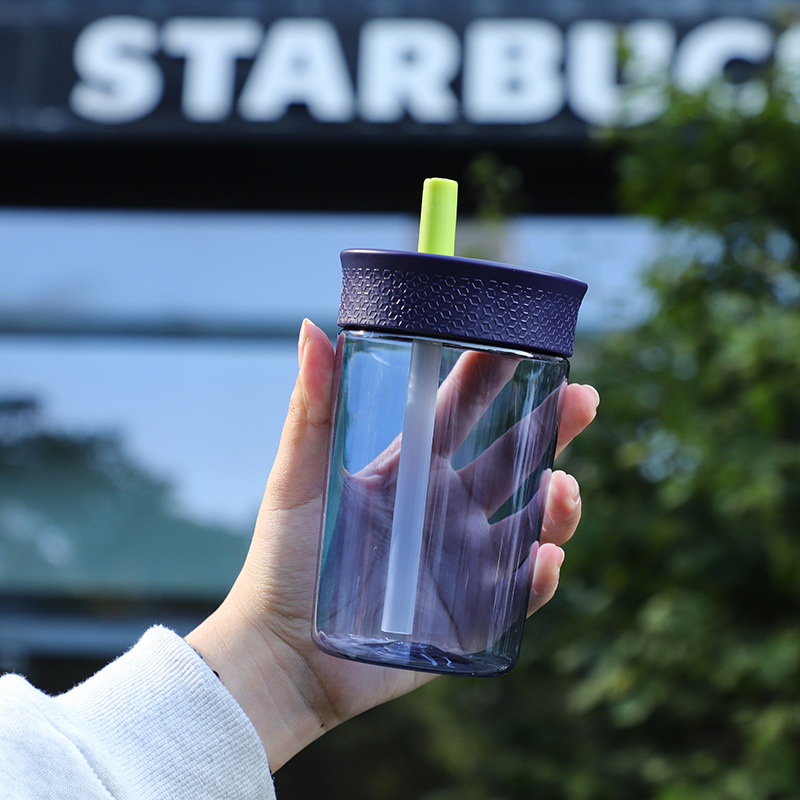 12oz klare isolerede kaffekrus med sugerør - lækagesikker bilkrus, juice, vand og iskaffekopper, krus, drikkeglas, bpa-fri: Sort