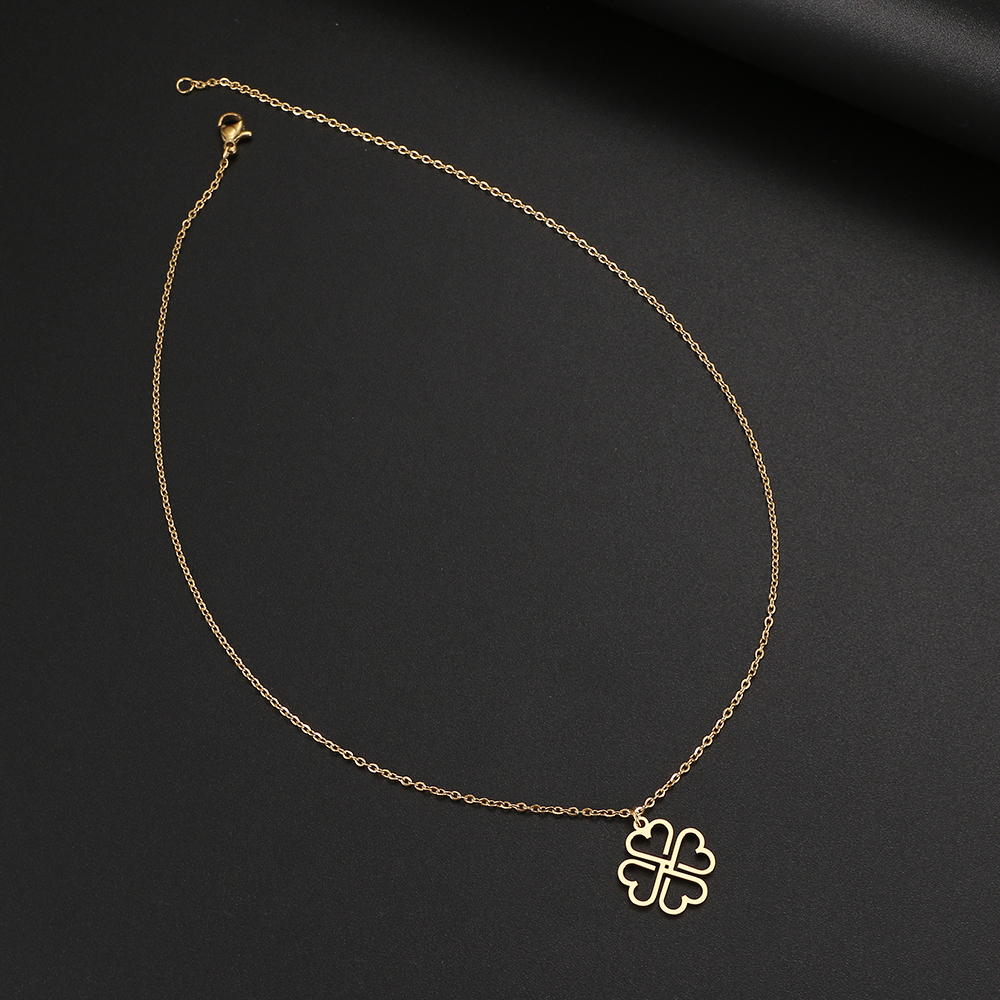 Edelstahl Anhänger Halskette - Kleeblatt & Kreuz - Gliederkette Choker für Damen