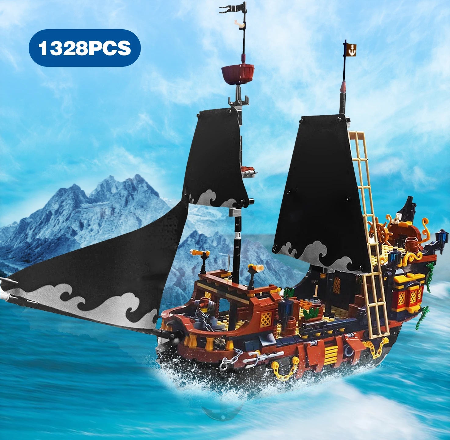 1424Pcs Black Pirates Ship Diy Adventure Pearl Boat Movies Mini Bricks Building Blocks giocattoli modello assemblati regali di natale per bambini