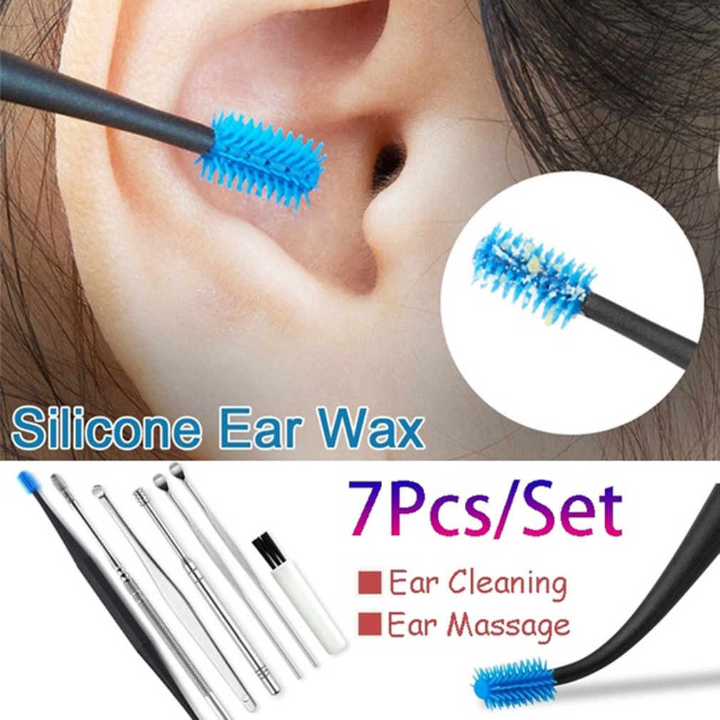 7Pcs Set Zachte Siliconen Oor Pick Double-Ended Earpick Ear Wax Curette Remover Oorreiniger Lepel Spiraal Oor clean Tool