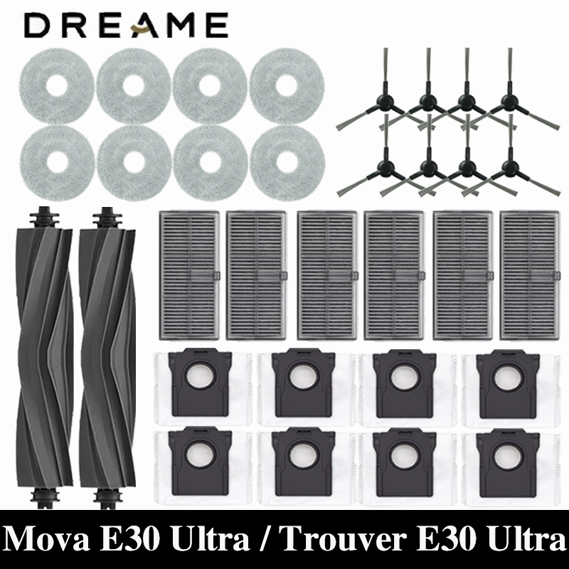 Dreame Mova E30 Ultra / Trouver E30 Ultra Robot Vacuums Cleaner Accesories Main Side Brush Hepa Filter Mop Cloths Dust Bag Spare
