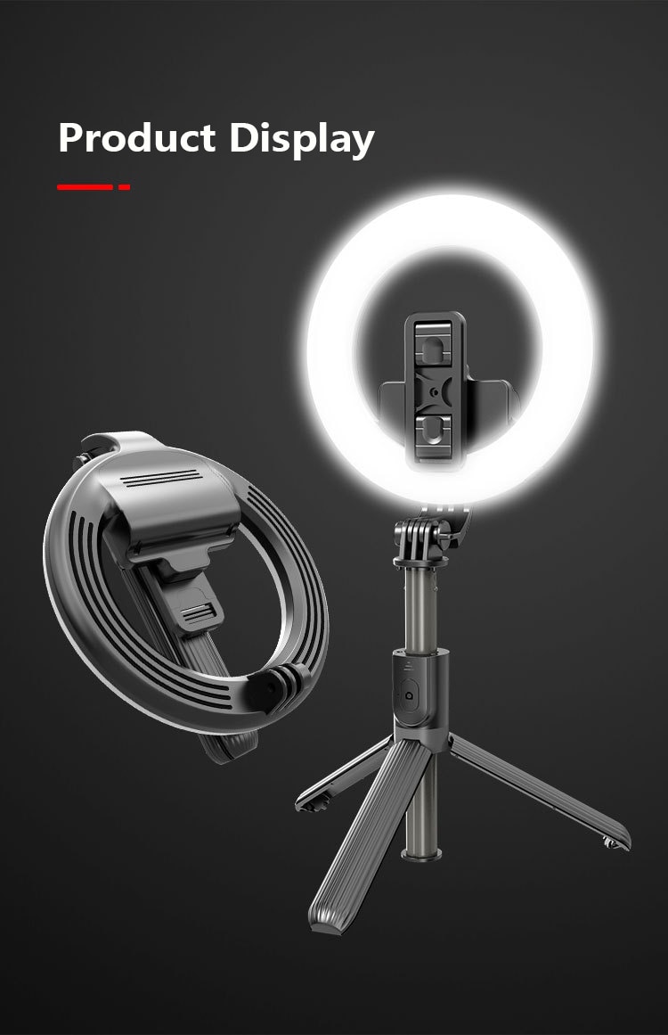 Trípode para palo de selfi con Bluetooth, luz de relleno con anillo LED de 5 pulgadas para Samsung 2900-6500K, temperatura de Color, 48 luces LED