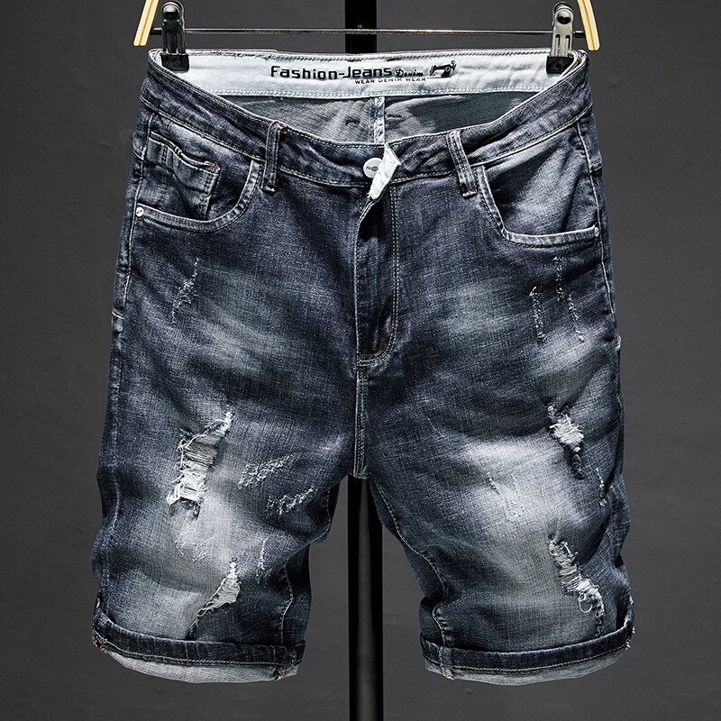 Sommer mænds stretch korte jeans afslappet slim fit elastisk denim shorts mandlige mærke tøj
