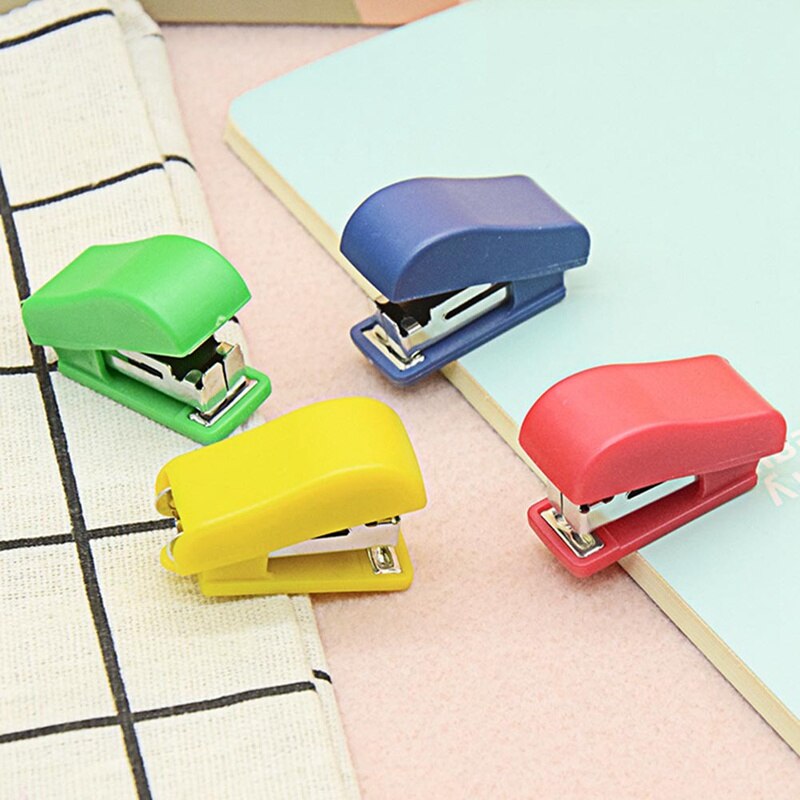 1Set Office Stapler Small Portable Stapler Staples Set Office Binding Stationery Student Color Random