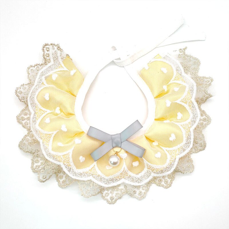 Pet Lace Bib Cat Dog Photography Props Rabbit Collar Bell Accessories Saliva Towel Pearl Pendant Adjustable