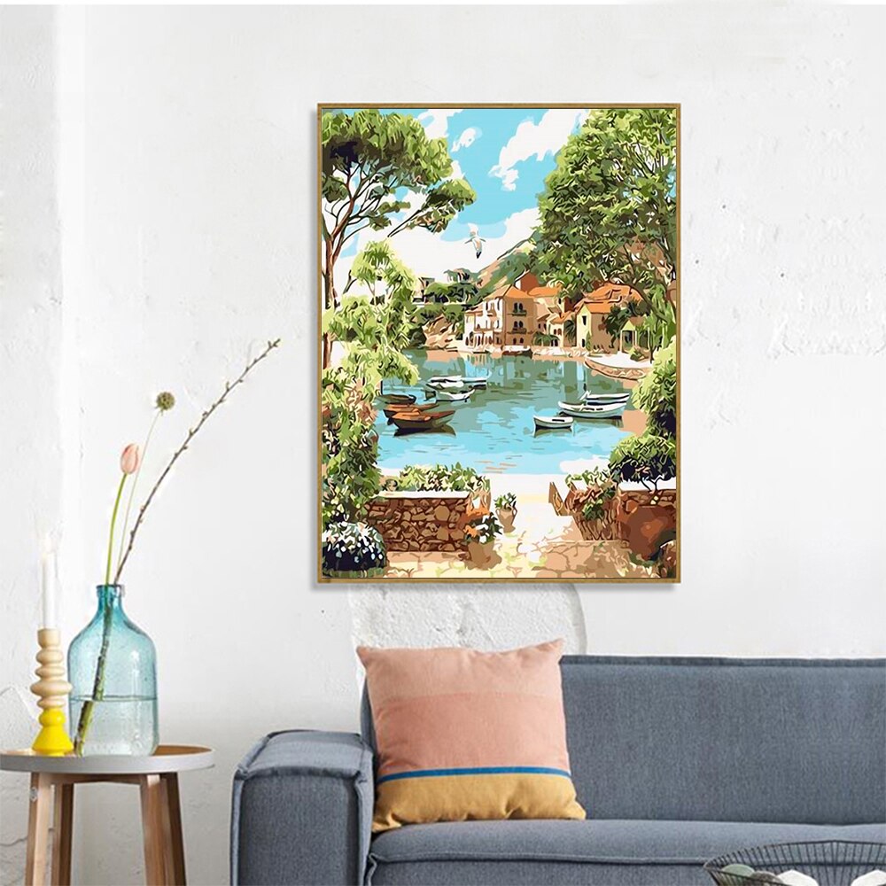 HUACAN Painting By Numbers Tree Scenery Drawing On Canvas HandPainted Picture By Number Bridge Landscape Kits Home Decor