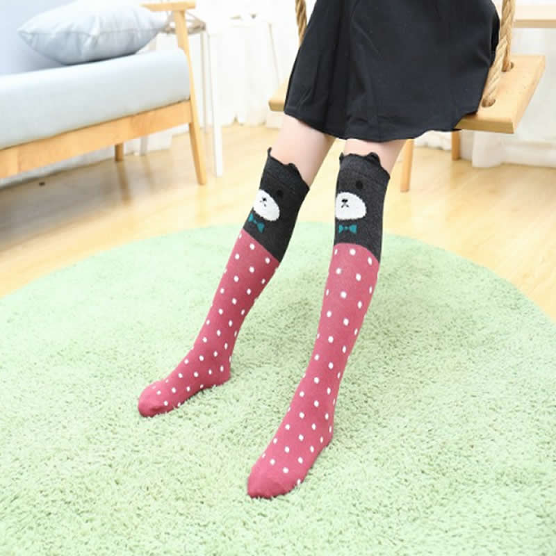 Kinderen Cartoon Sokken Katoen Been Warm Leuke Meisjes Knie Hoge Sok Joker Half Tube Sokken Zijde Vos Beer Patroon kniehoge: dark red bear high