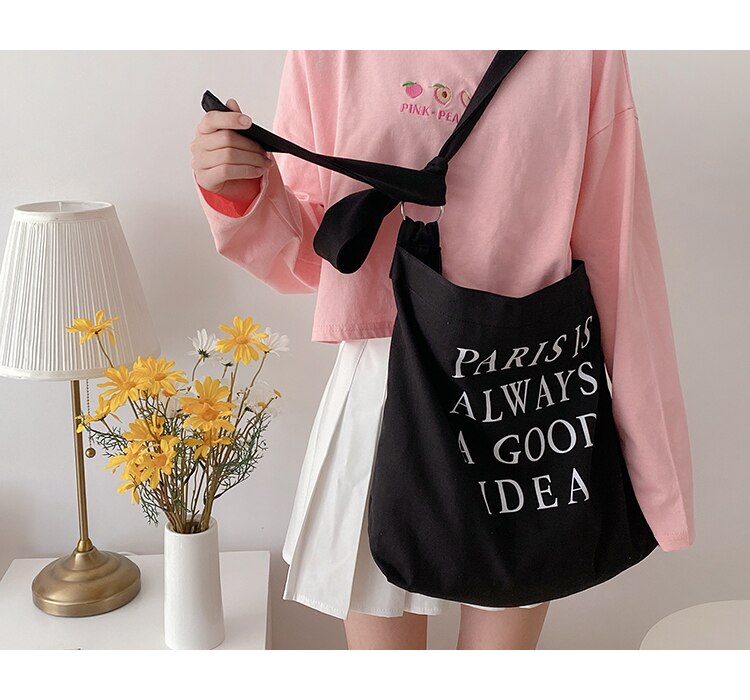 Dames Canvas Tas Vrouwelijke Eenvoudige Engels Brief Afdrukken Schoudertas Womenlarge Capaciteit Crossbody Tas Student Strap Boek Tas