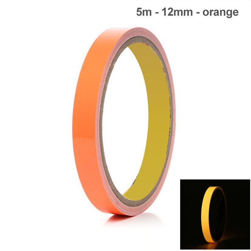 Reflective Glow Tape 12mmx5m Self-adhesive Removable Luminous Warning Tape Traffic Safety Reflective Material Tape Self-adhesive: orange